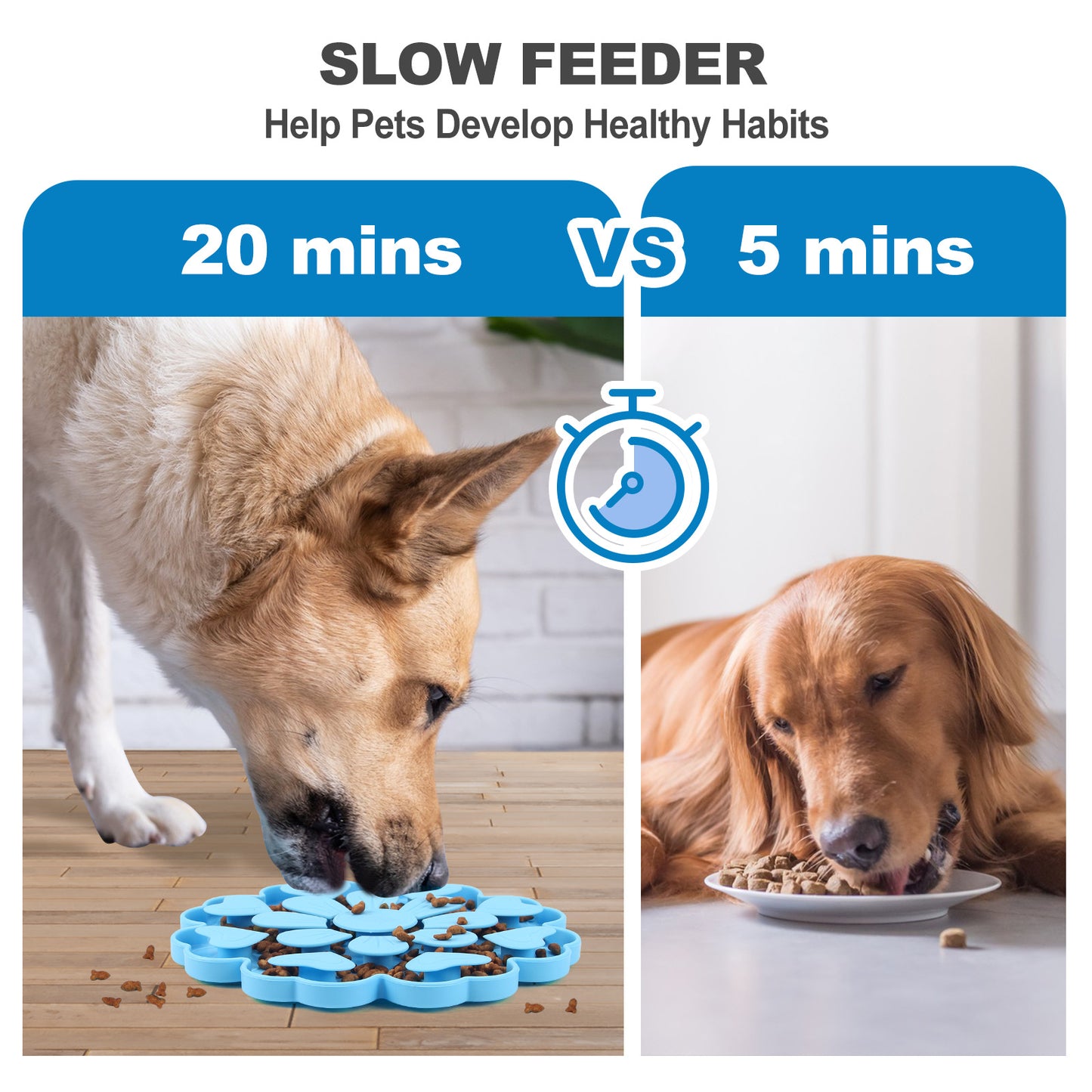 Blue 4-in-1 Textured Silicone Pet Lick Mat & Slow Feeder - Anti-Anxiety Calming Pad with Back Suction Cups V888-ELOSUNG49153