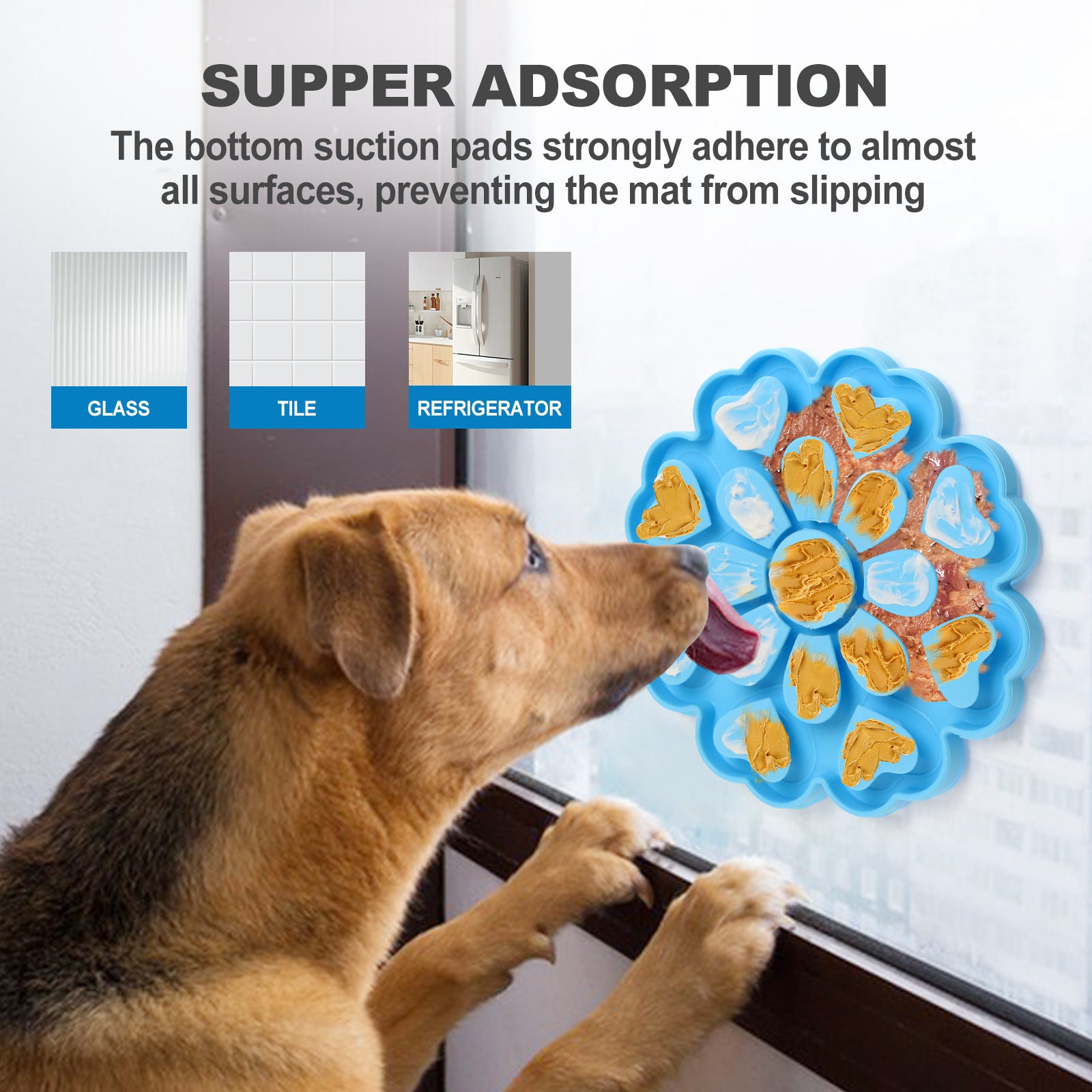 Yellow 4-in-1 Textured Silicone Pet Lick Mat & Slow Feeder - Anti-Anxiety Calming Pad with Back Suction Cups V888-ELOSUNG49154