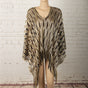Gold Boho Hollow-Out Wave Poncho Shawl with Tassel Hem - Elegant Dual-Tone Color Block Oversized Wrap for V888-ELOSUNG49155