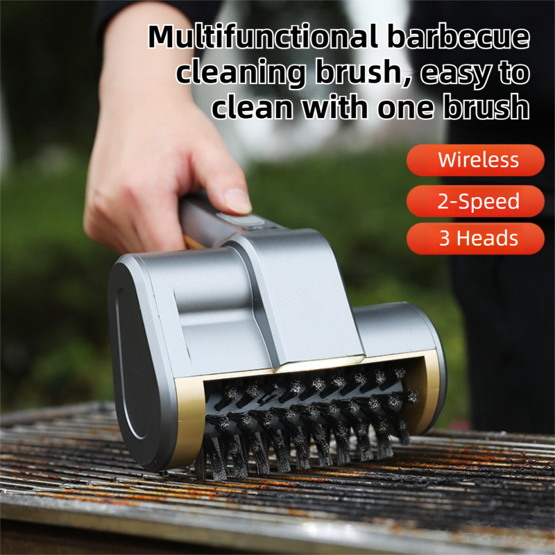 3-in-1 Sliver Cordless Electric Grill Cleaner Built-in LED & USB Charging - Waterproof High Power BBQ V888-ELOSUNG49178
