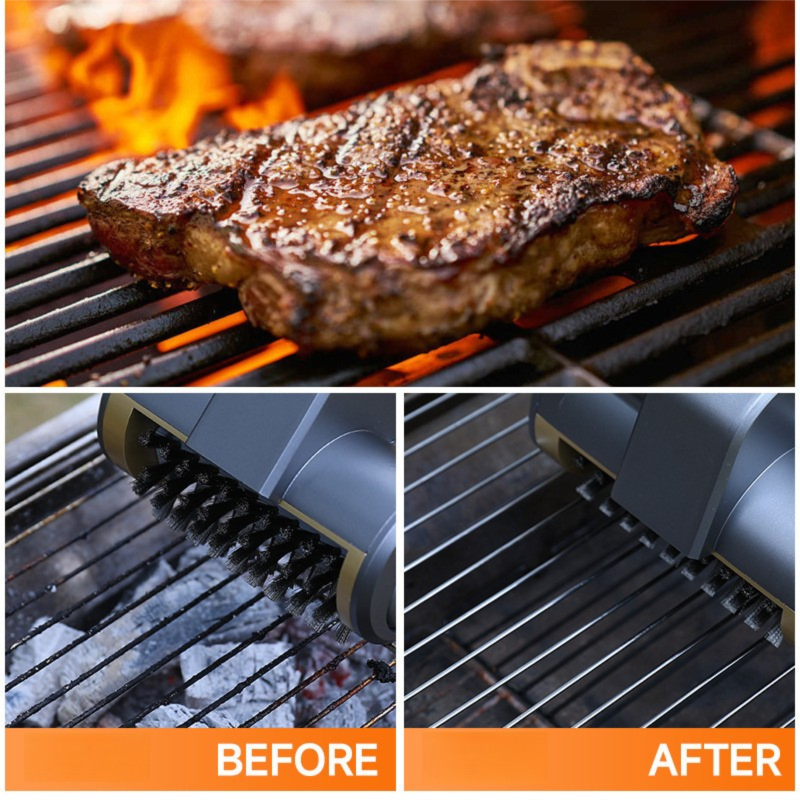 3-in-1 Sliver Cordless Electric Grill Cleaner Built-in LED & USB Charging - Waterproof High Power BBQ V888-ELOSUNG49178