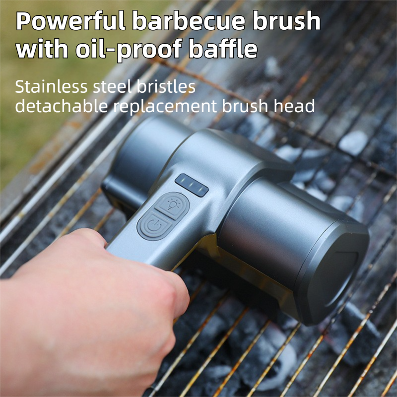 3-in-1 Gold Cordless Electric Grill Cleaner Built-in LED & USB Charging - Waterproof High Power BBQ Cleaning V888-ELOSUNG49179