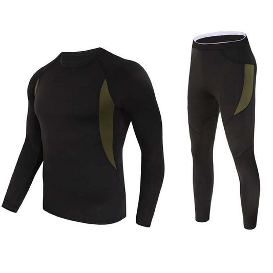 M Size Black Men's Tactical 4-Way Stretch Fleece Lined Thermal Underwear Set - Winter Sweat-Wicking & V888-ELOSUNG49180