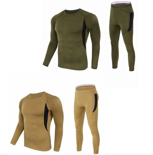 2-Pack XL Size Men's Tactical 4-Way Stretch Fleece Lined Thermal Underwear Set(Khaki + Green) - Winter V888-ELOSUNG49198