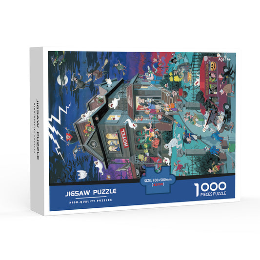 1000-Piece Large Jigsaw Puzzles with 70x50CM Display (Halloween Spooktacular Theme) - 6 LetterAlphabetical V888-ELOSUNG49209