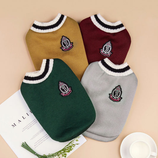 4-Pack S Size Preppy Style V-Neck Knitted Cotton Pet Sweater - Hair-Resistant & Breathable, Classic V888-ELOSUNG49212