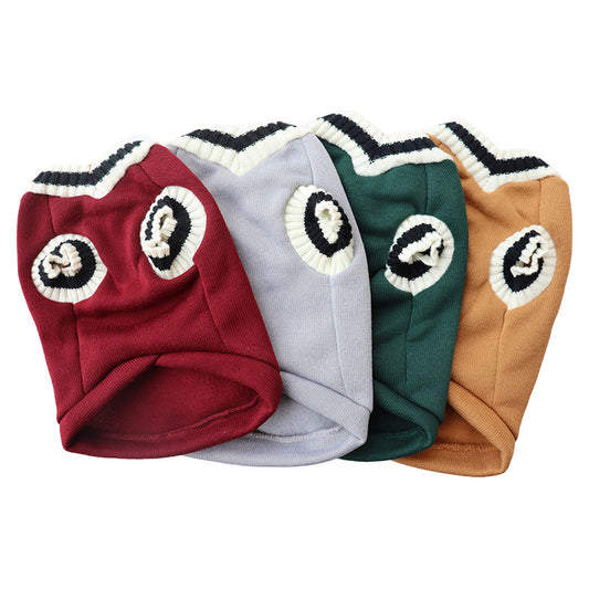 4-Pack M Size Preppy Style V-Neck Knitted Cotton Pet Sweater - Hair-Resistant & Breathable, Classic V888-ELOSUNG49213