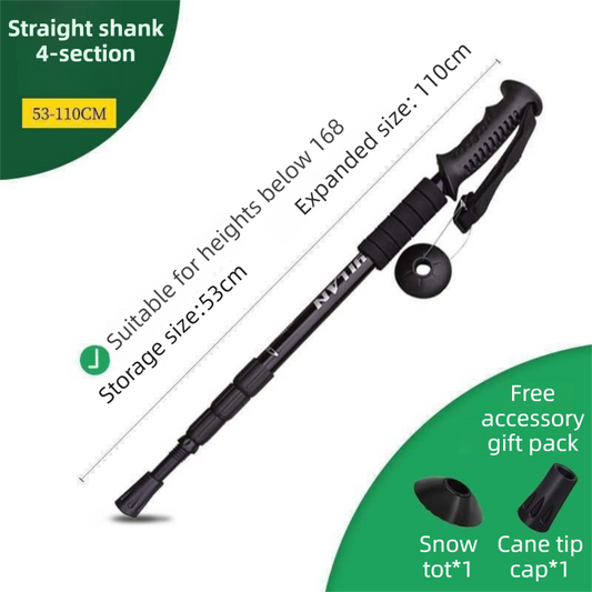 53-110 CM Black Ultralight Telescopic Aluminum Trekking Pole (4-Section Straight Handle) - Professional & V888-ELOSUNG49216