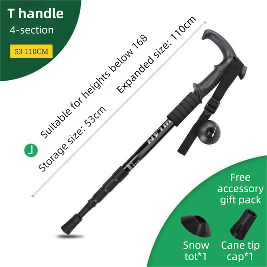53-110 CM Black Ultralight Telescopic Aluminum Trekking Pole (4-Section T-Handle) - Professional & Compact V888-ELOSUNG49217