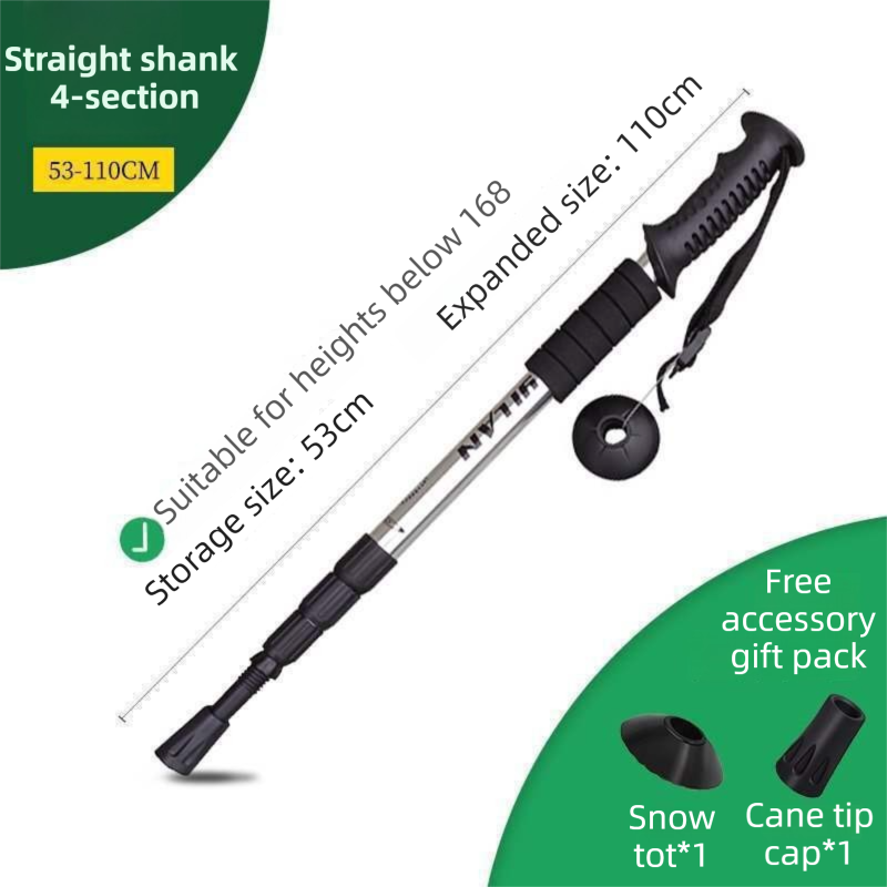 53-110 CM Silver Ultralight Telescopic Aluminum Trekking Pole (4-Section Straight Handle) - Professional & V888-ELOSUNG49218