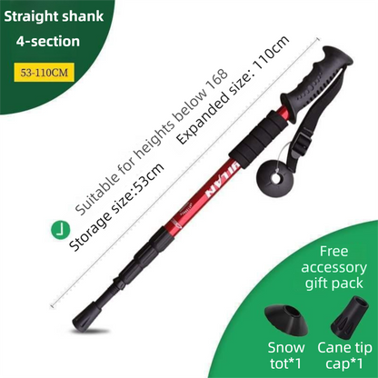 53-110 CM Red Ultralight Telescopic Aluminum Trekking Pole (4-Section Straight Handle) - Professional & V888-ELOSUNG49220