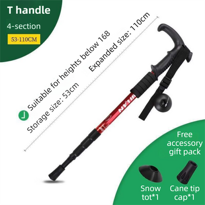53-110 CM Red Ultralight Telescopic Aluminum Trekking Pole (4-Section T-Handle) - Professional & Compact V888-ELOSUNG49221