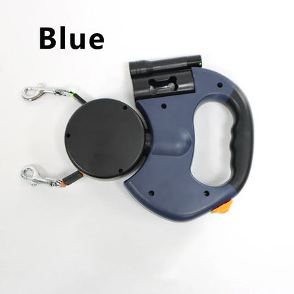 Blue One-to-Two Retractable Dog Leash with One-Click Safety Lock & Night Light - 3M Tangle-Free 360 degrees V888-ELOSUNG49223