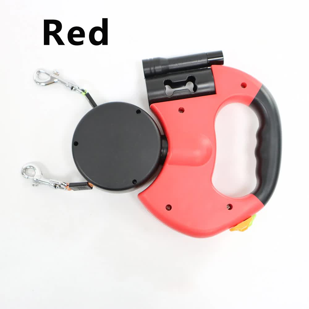 Red One-to-Two Retractable Dog Leash with One-Click Safety Lock & Night Light - 3M Tangle-Free 360 degrees V888-ELOSUNG49224