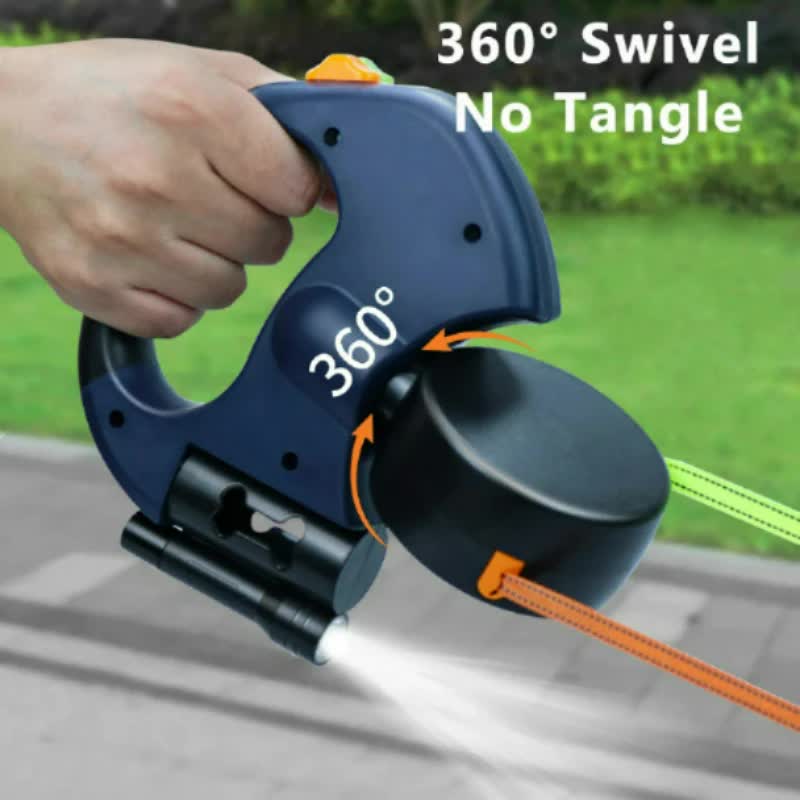 Black One-to-Two Retractable Dog Leash with One-Click Safety Lock & Night Light - 3M Tangle-Free 360 degrees V888-ELOSUNG49225