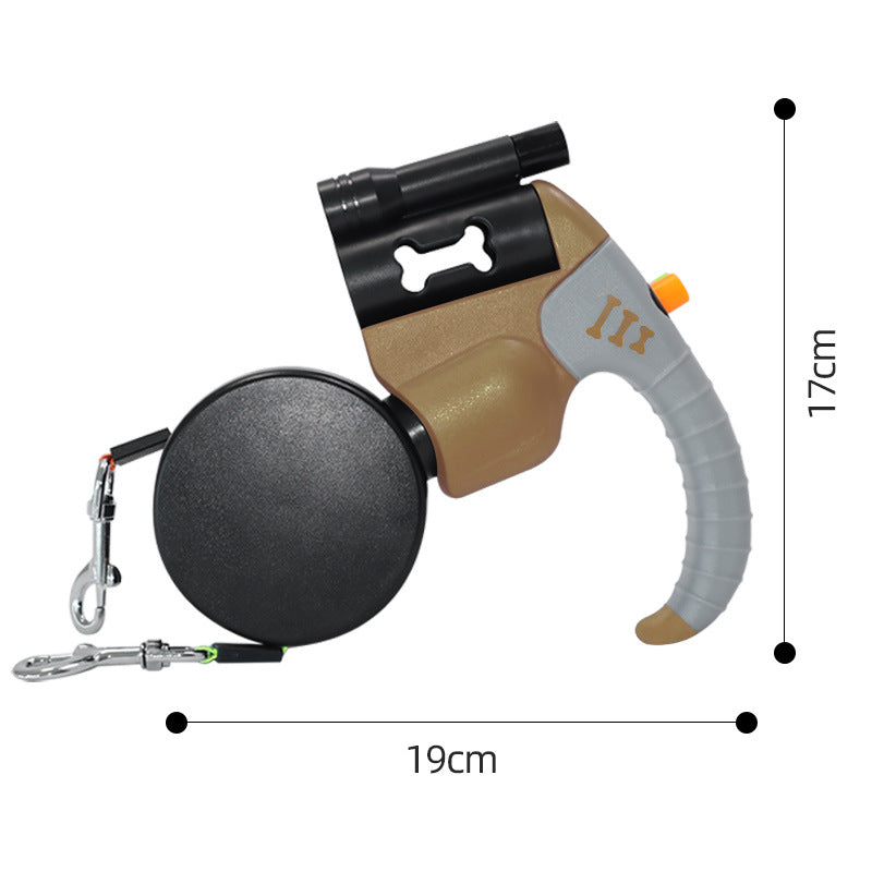 Brown and Grey One-to-Two Retractable Dog Leash with One-Click Safety Lock & Night Light - 3M Tangle-Free 360 V888-ELOSUNG49226