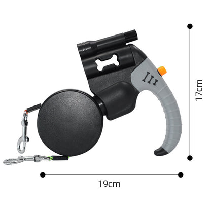 Black and Grey One-to-Two Retractable Dog Leash with One-Click Safety Lock & Night Light - 3M Tangle-Free 360 V888-ELOSUNG49227