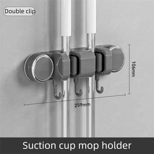 Grey Vacuum Suction Cup Mop & Broom Holder with 2 Roller Clips + 3 Hooks - Heavy Duty Waterproof Rack for V888-ELOSUNG49232