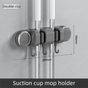 Grey Vacuum Suction Cup Mop & Broom Holder with 2 Roller Clips + 3 Hooks - Heavy Duty Waterproof Rack for V888-ELOSUNG49232