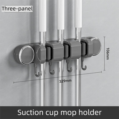 Grey Vacuum Suction Cup Mop & Broom Holder with 3 Roller Clips + 4 Hooks - Heavy Duty Waterproof Rack for V888-ELOSUNG49233