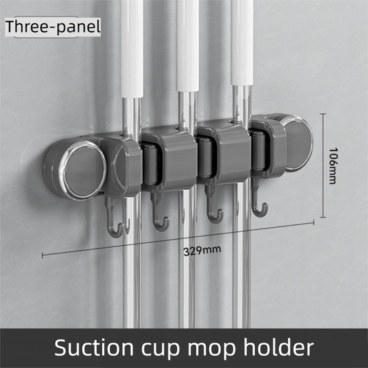 Grey Vacuum Suction Cup Mop & Broom Holder with 3 Roller Clips + 4 Hooks - Heavy Duty Waterproof Rack for V888-ELOSUNG49233