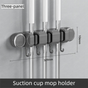 Grey Vacuum Suction Cup Mop & Broom Holder with 3 Roller Clips + 4 Hooks - Heavy Duty Waterproof Rack for V888-ELOSUNG49233