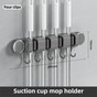 Grey Vacuum Suction Cup Mop & Broom Holder with 4 Roller Clips + 5 Hooks - Heavy Duty Waterproof Rack for V888-ELOSUNG49234