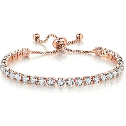 Rose Gold High-Sparkle Cubic Zirconia Single Row Iced-Out Tennis Bracelet (5.7" to 11.3") - Minimalist V888-ELOSUNG49244
