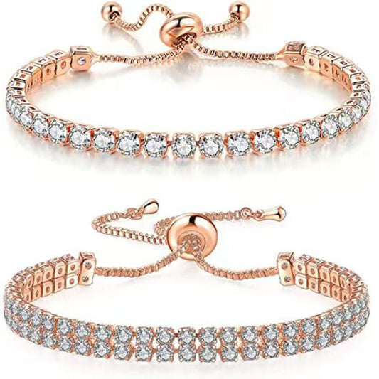 Rose Gold High-Sparkle Cubic Zirconia Iced-Out Tennis Bracelet of Single Row & Double Row (5.7" to 11.3") - V888-ELOSUNG49247