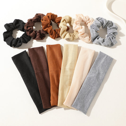 12-Piece Sports Hair Accessory Set - 6 Colors Seamless Sports Headbands & 6 Colors Soft Scrunchies Bundle for V888-ELOSUNG49248