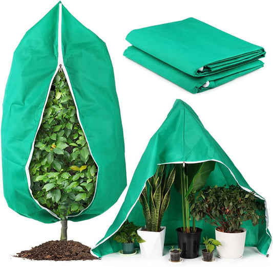 4-Pack Winter Plant Cold Protection Covers with Zipper & Drawstring - Thickened Frost Thermal Blankets and UV V888-ELOSUNG49258