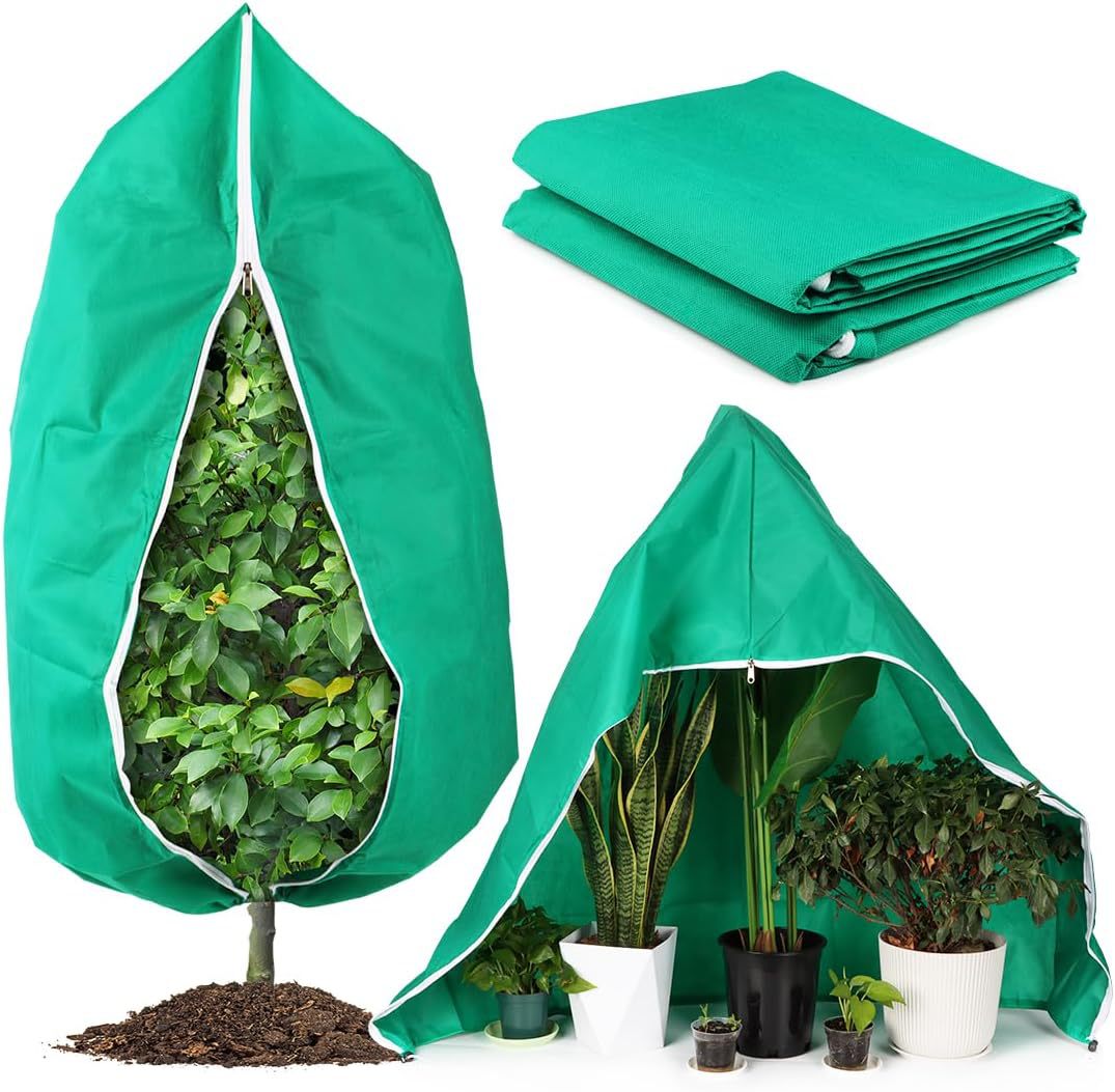 4-Pack Winter Plant Cold Protection Covers with Zipper & Drawstring - Thickened Frost Thermal Blankets and UV V888-ELOSUNG49259