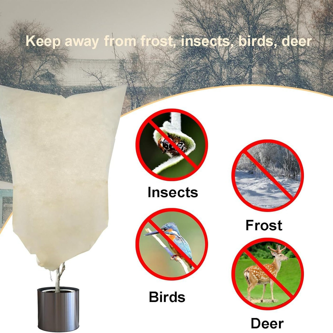 4-Pack Winter Plant Cold Protection Covers with Zipper & Drawstring - Thickened Frost Thermal Blankets and UV V888-ELOSUNG49259