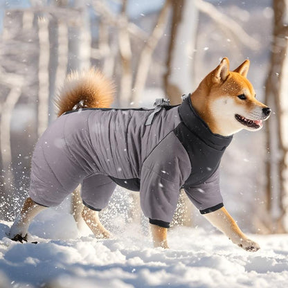 M Size Grey Winter Waterproof Dog 4 Leg Jumpsuit for Full Body Warmth - Reflective Windproof Pet Puffer Coat V888-ELOSUNG49276