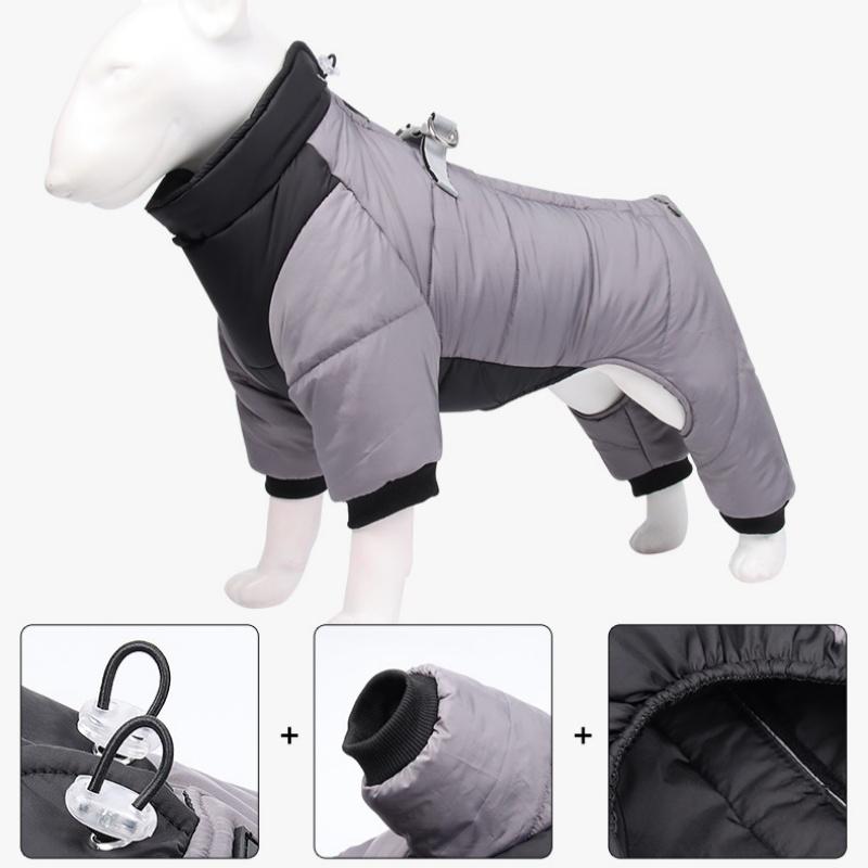 M Size Grey Winter Waterproof Dog 4 Leg Jumpsuit for Full Body Warmth - Reflective Windproof Pet Puffer Coat V888-ELOSUNG49276