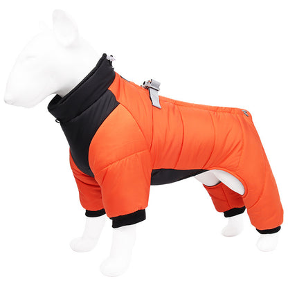 M Size Orange Winter Waterproof Dog 4 Leg Jumpsuit for Full Body Warmth - Reflective Windproof Pet Puffer V888-ELOSUNG49279