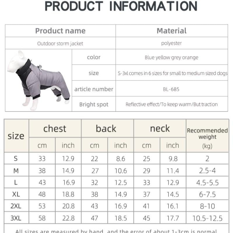 M Size Orange Winter Waterproof Dog 4 Leg Jumpsuit for Full Body Warmth - Reflective Windproof Pet Puffer V888-ELOSUNG49279