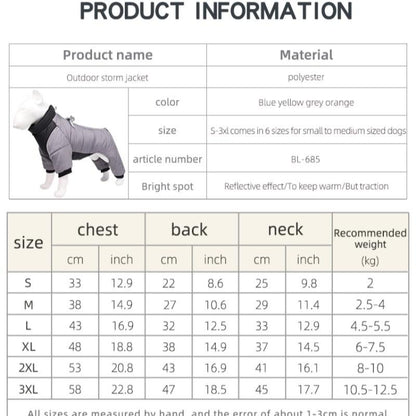 M Size Orange Winter Waterproof Dog 4 Leg Jumpsuit for Full Body Warmth - Reflective Windproof Pet Puffer V888-ELOSUNG49279