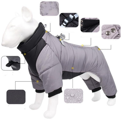 M Size Blue Winter Waterproof Dog 4 Leg Jumpsuit for Full Body Warmth - Reflective Windproof Pet Puffer Coat V888-ELOSUNG49282