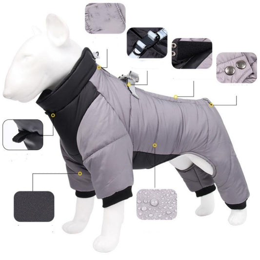 XL Size Blue Winter Waterproof Dog 4 Leg Jumpsuit for Full Body Warmth - Reflective Windproof Pet Puffer Coat V888-ELOSUNG49283