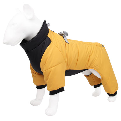 M Size Yellow Winter Waterproof Dog 4 Leg Jumpsuit for Full Body Warmth - Reflective Windproof Pet Puffer V888-ELOSUNG49285