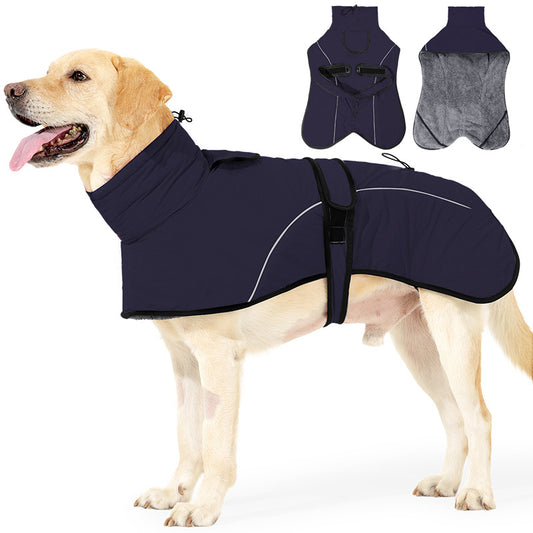 XL Size Dark Blue Winter Waterproof Dog Puffer Vest with Adjustable Neckline / Belt and Leash Access - V888-ELOSUNG49289