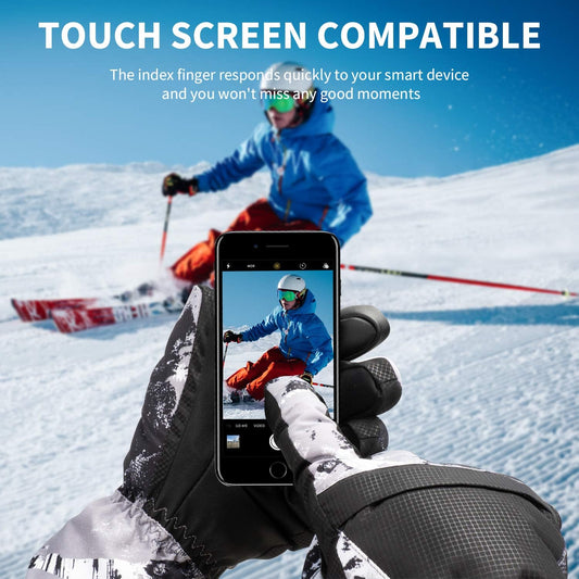1-Pair Winter Waterproof Touchscreen Ski Gloves - Anti-Slip Thermal Mitts for Men & Women (Black Graffiti V888-ELOSUNG49298