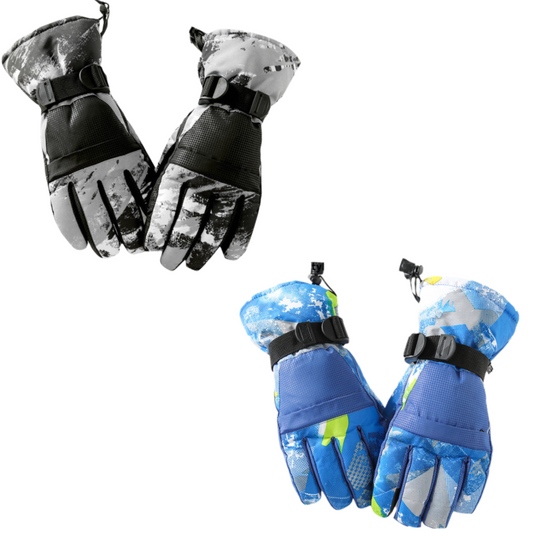 2-Pair Winter Waterproof Touchscreen Ski Gloves - Anti-Slip Thermal Mitts for Men & Women (Black & Blue V888-ELOSUNG49302