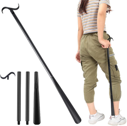 2-Pack Black Portable Dressing Aid Stick & Long-Handled Shoe Horn (3-Section Detachable) - Adjustable V888-ELOSUNG49305