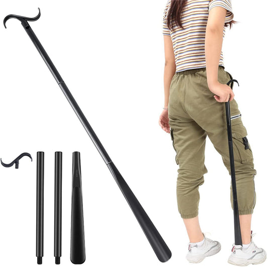2-Pack Black Portable Dressing Aid Stick & Long-Handled Shoe Horn (3-Section Detachable) - Adjustable V888-ELOSUNG49305