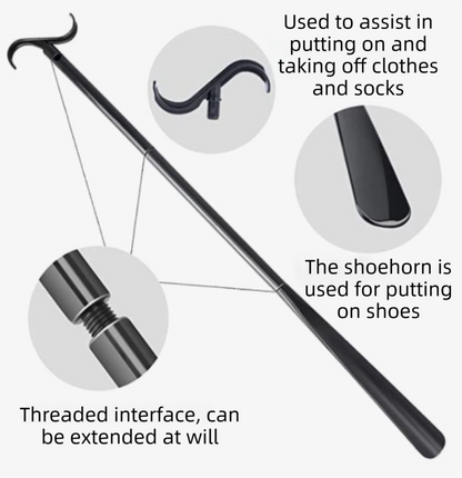 2-Pack Black Portable Dressing Aid Stick & Long-Handled Shoe Horn (3-Section Detachable) - Adjustable V888-ELOSUNG49305