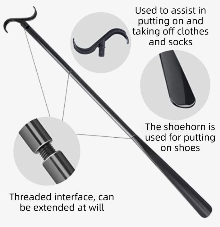 2-Pack White Portable Dressing Aid Stick & Long-Handled Shoe Horn (3-Section Detachable) - Adjustable V888-ELOSUNG49306