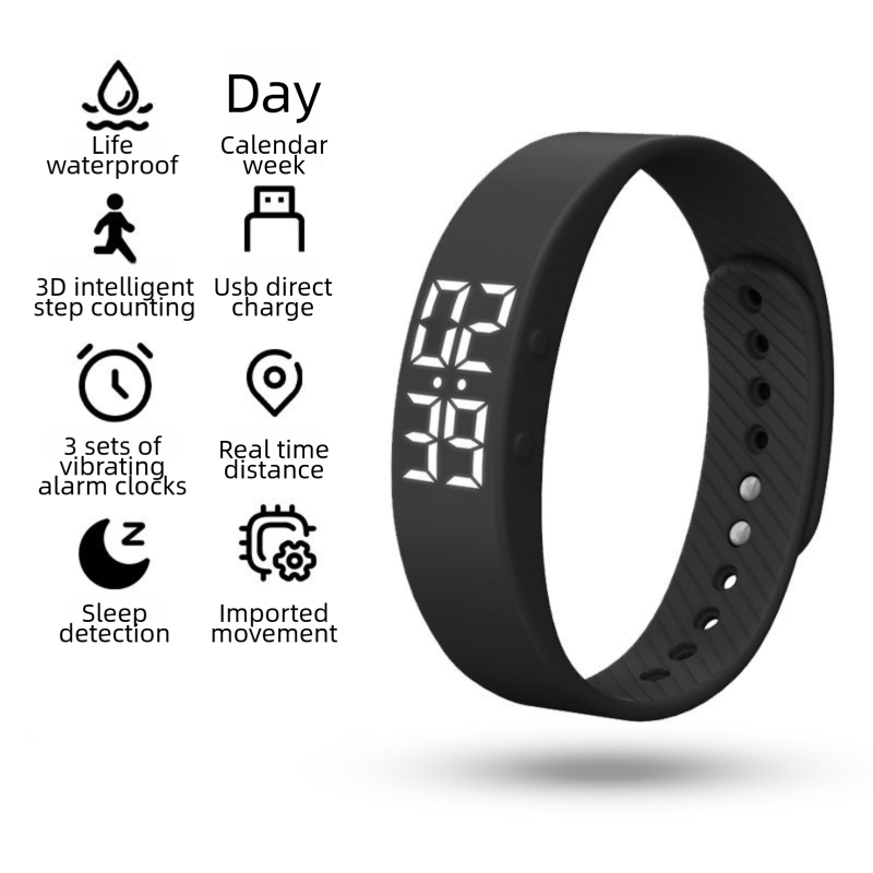 Black Silent Vibration Alarm Smart Silicone Wristband with 3-Alarm Settings - Discreet Wake-Up Device for V888-ELOSUNG49308