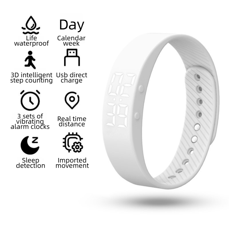 White Silent Vibration Alarm Smart Silicone Wristband with 3-Alarm Settings - Discreet Wake-Up Device for V888-ELOSUNG49309